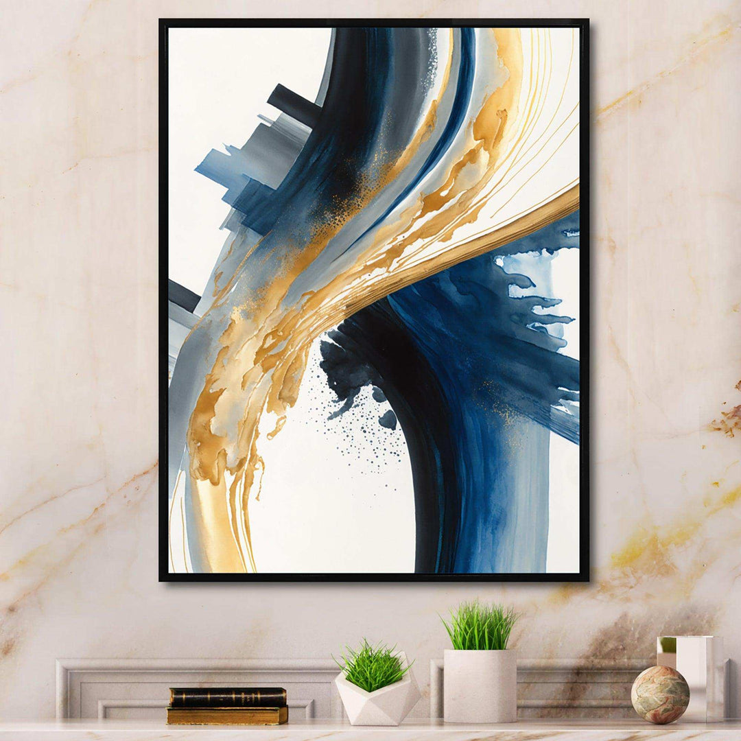 Blue And Gold Swirl Abstract I - Modern Wall Art Prints