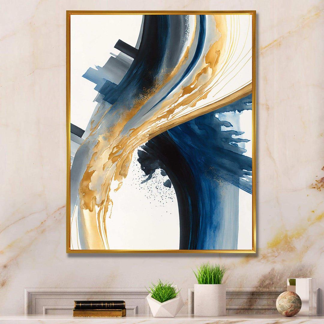 Blue And Gold Swirl Abstract I - Modern Wall Art Prints