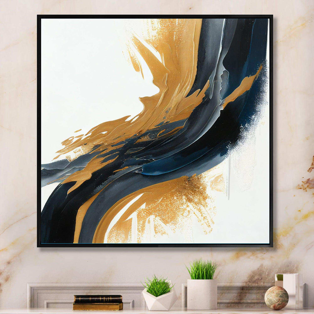 Blue And Gold Swirl Abstract II - Modern Wall Art Prints