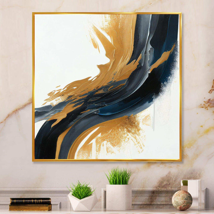 Blue And Gold Swirl Abstract II - Modern Wall Art Prints