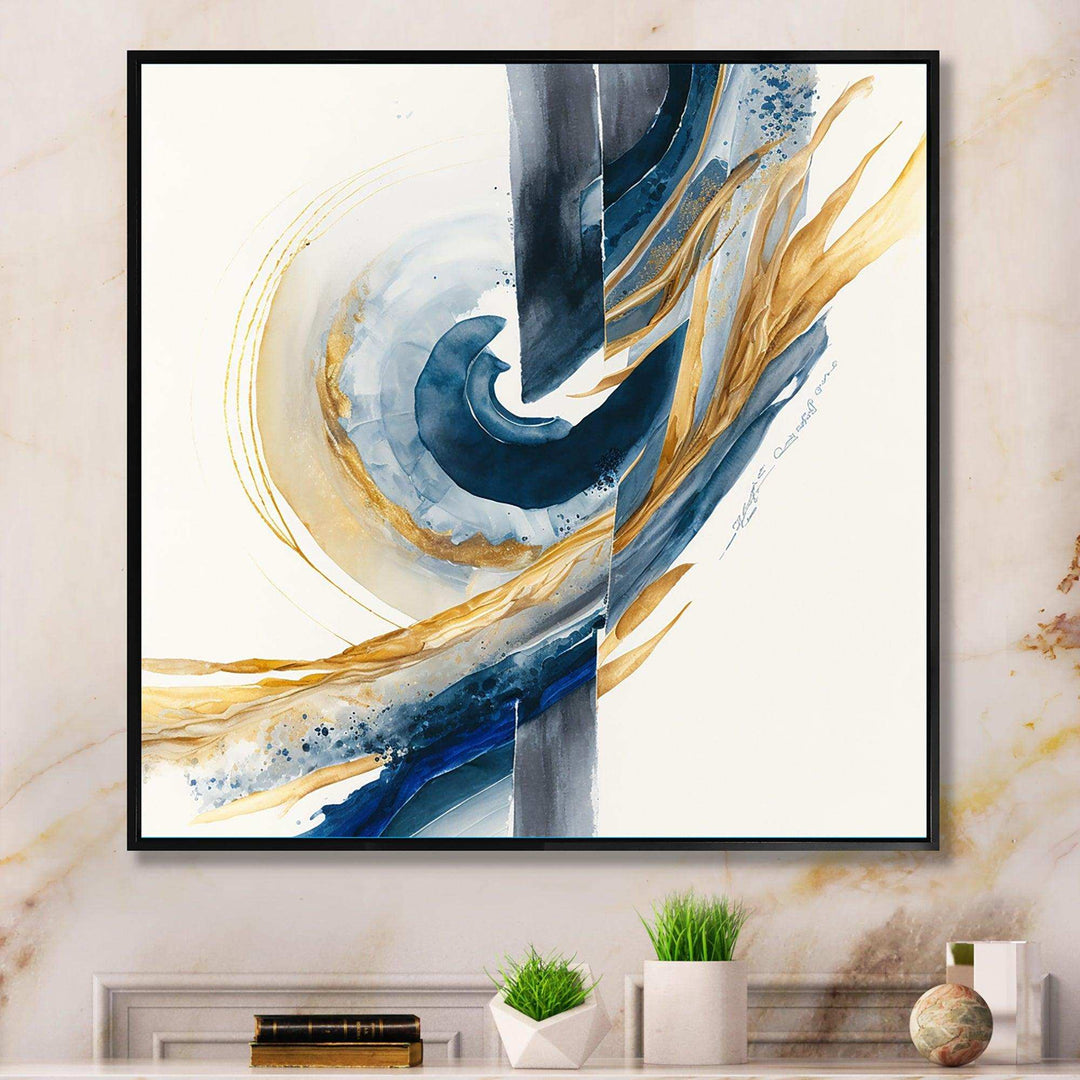 Blue And Gold Swirl Abstract V - Modern Canvas Wall Art