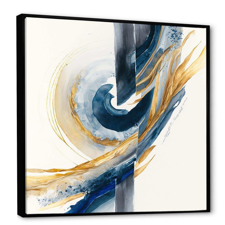 Blue And Gold Swirl Abstract V - Modern Canvas Wall Art