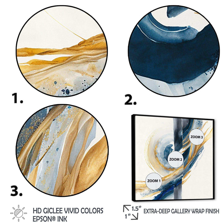 Blue And Gold Swirl Abstract V - Modern Canvas Wall Art