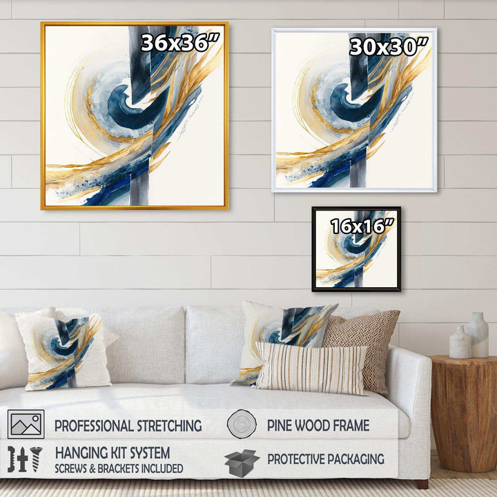 Blue And Gold Swirl Abstract V - Modern Canvas Wall Art