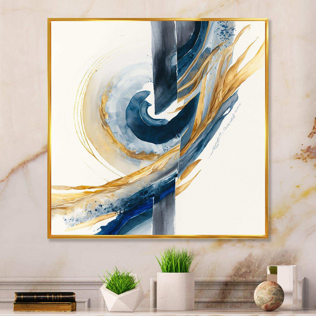 Blue And Gold Swirl Abstract V - Modern Canvas Wall Art