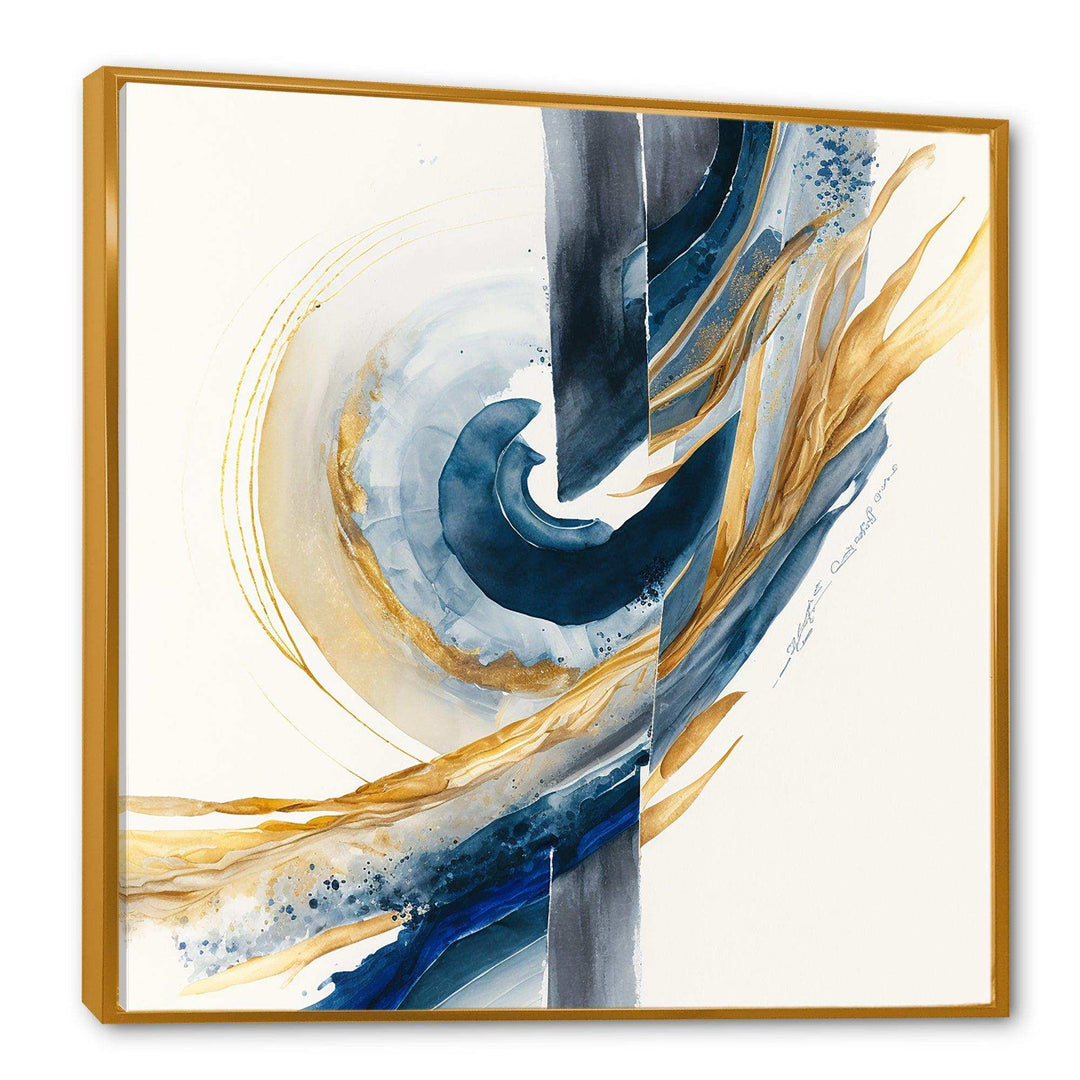 Blue And Gold Swirl Abstract V - Modern Canvas Wall Art