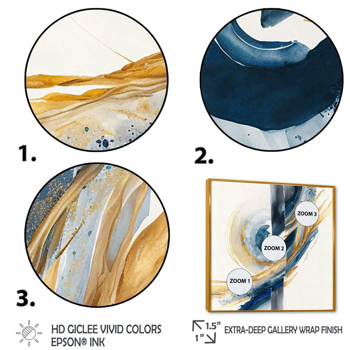 Blue And Gold Swirl Abstract V - Modern Canvas Wall Art