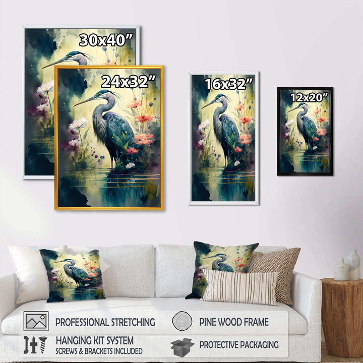 Cute Heron Floral Art I