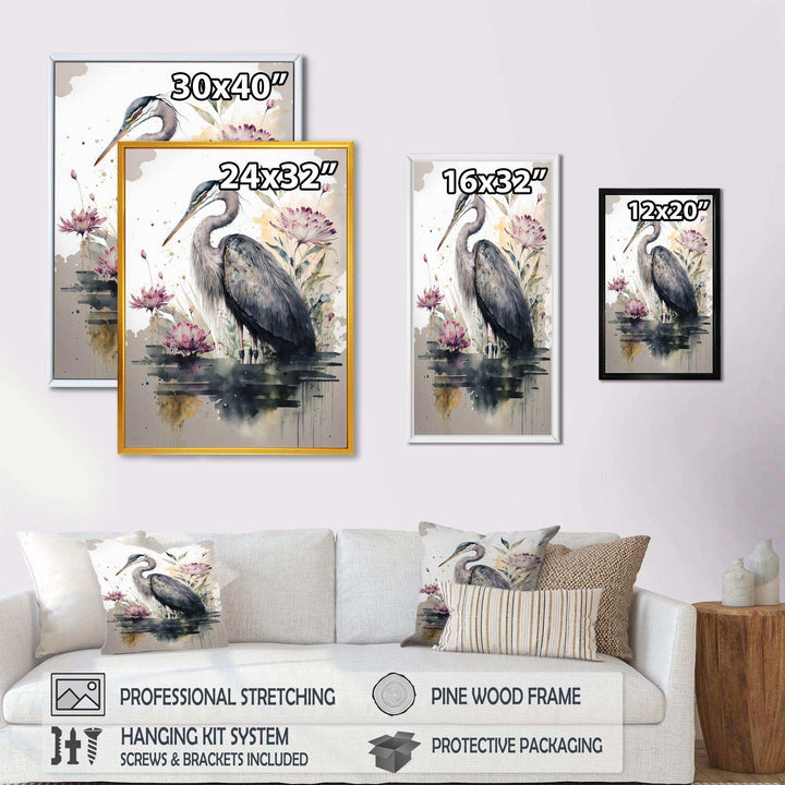Cute Heron Floral Art III