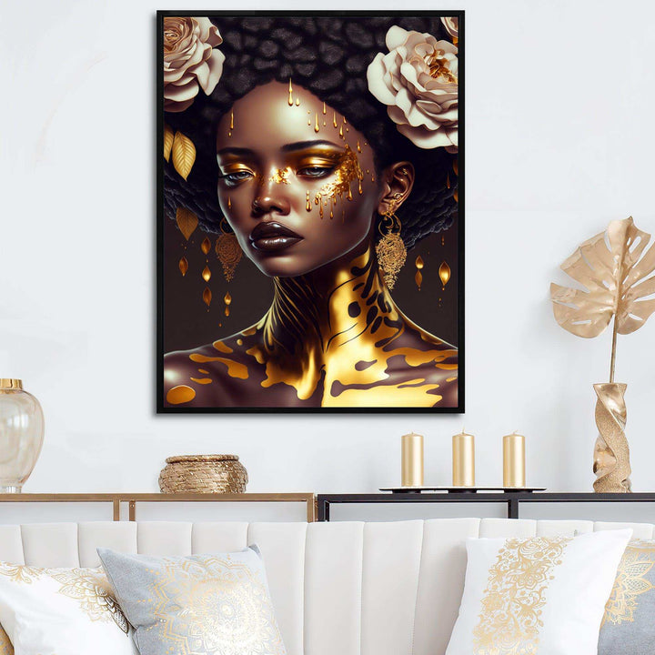 Gold And Black Floral Woman VIII