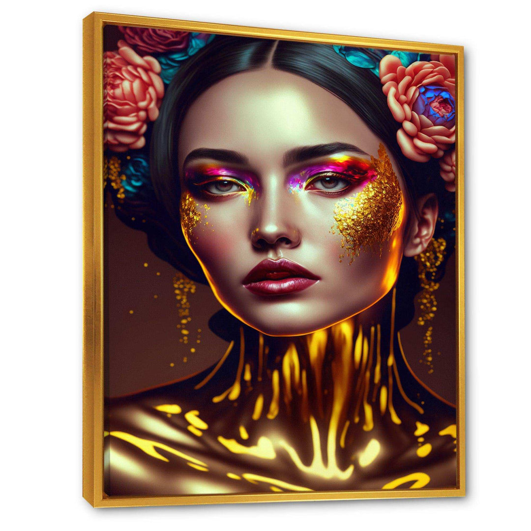 Gold And Black Floral Asian Woman I