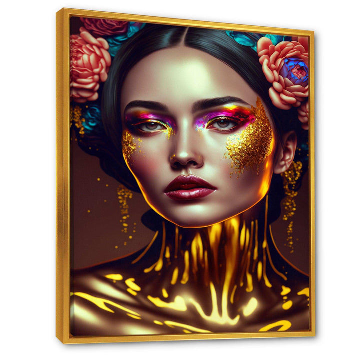 Gold And Black Floral Asian Woman I