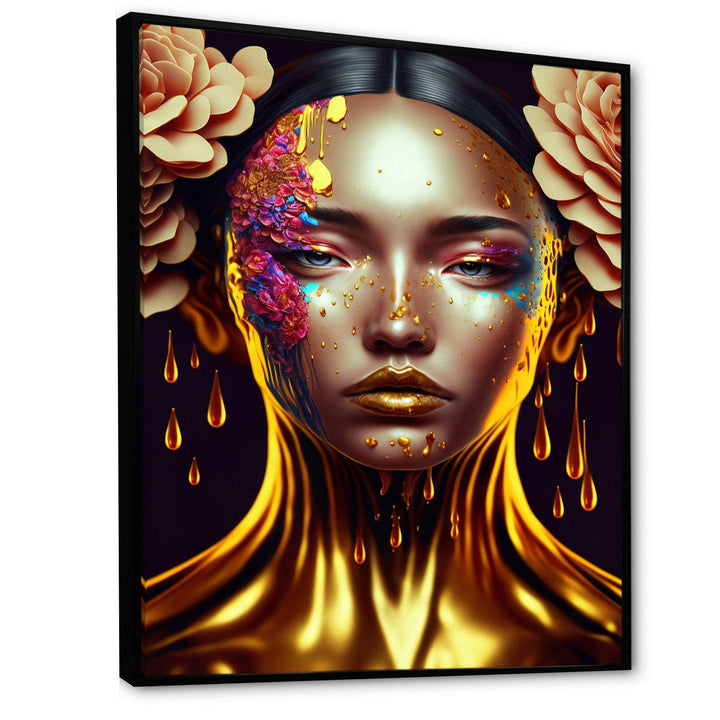 Gold And Black Floral Asian Woman II