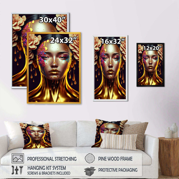 Gold And Black Floral Asian Woman II