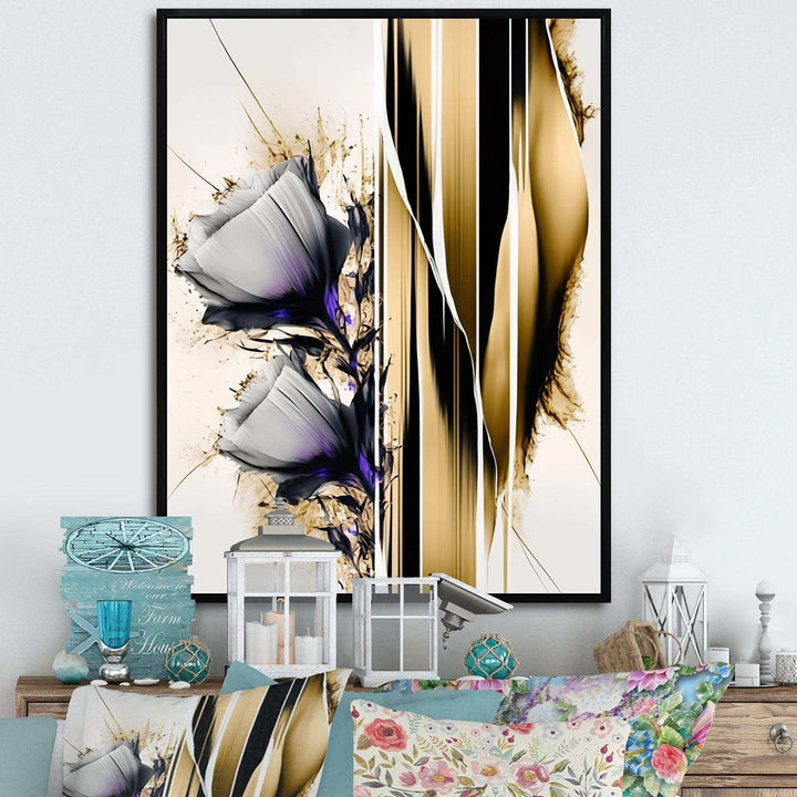 Purple Flower Flower On Abstract Paint I - Traditional Living Room Wall Decor
