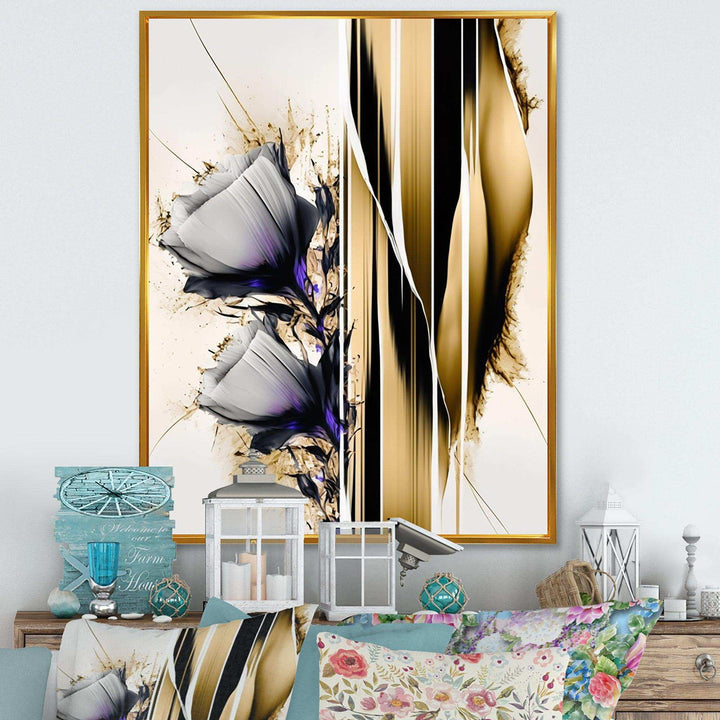 Purple Flower Flower On Abstract Paint I - Traditional Living Room Wall Decor