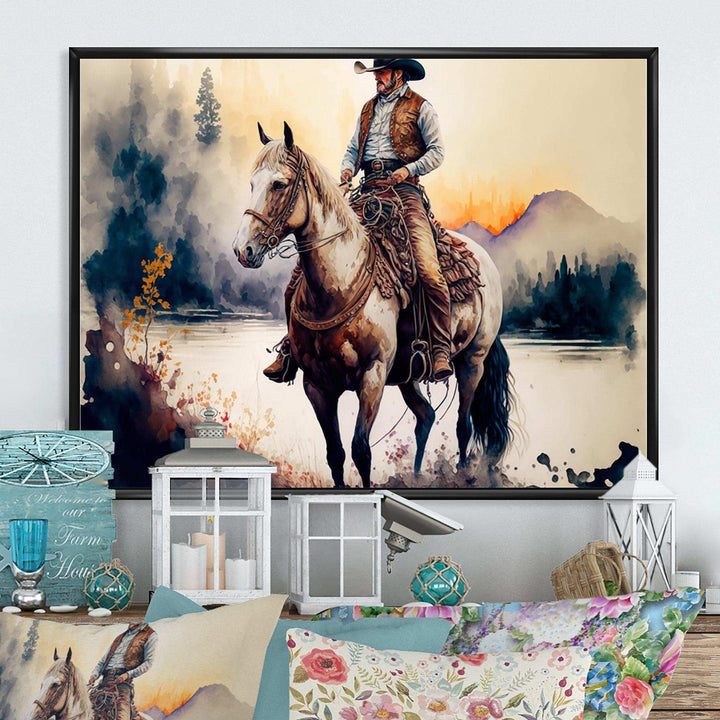 Western Cowboy Riding A Horse II
