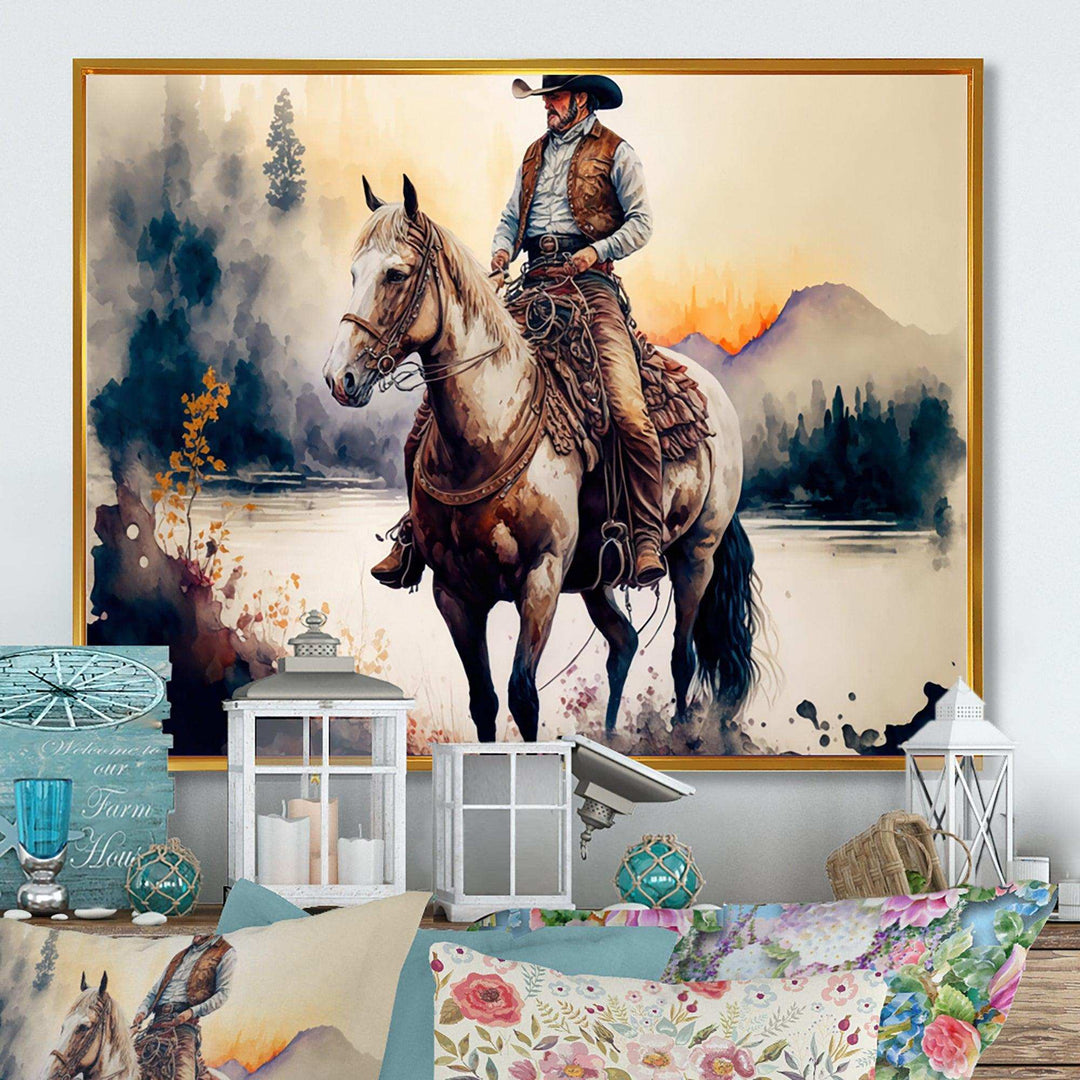 Western Cowboy Riding A Horse II