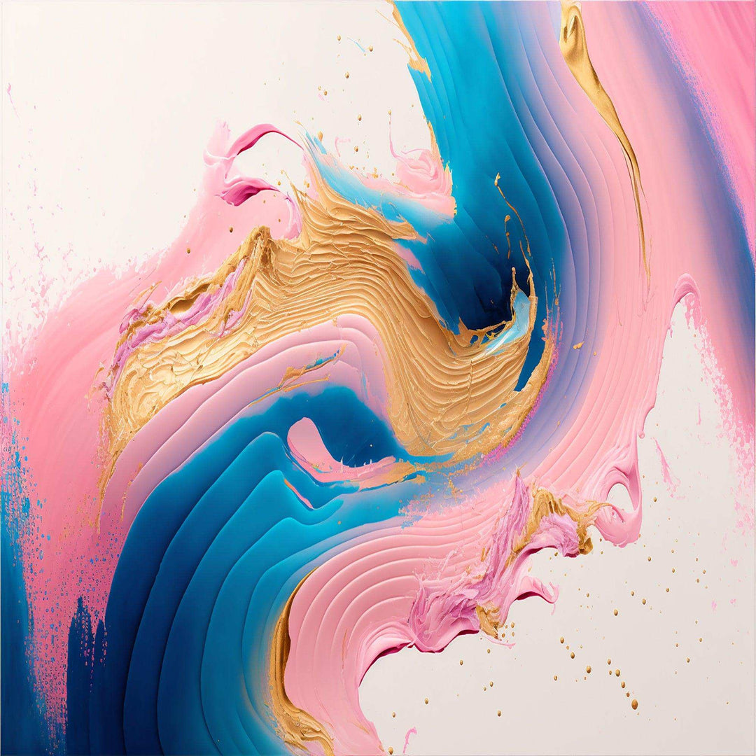 Pink And Gold Waves  - Modern Bedroom Wall Art