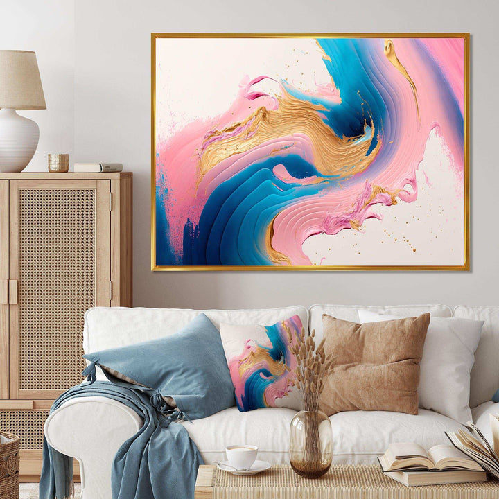 Pink And Gold Waves  - Modern Bedroom Wall Art