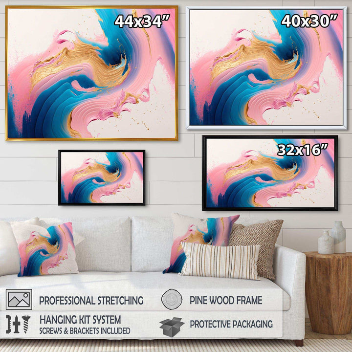 Pink And Gold Waves  - Modern Bedroom Wall Art