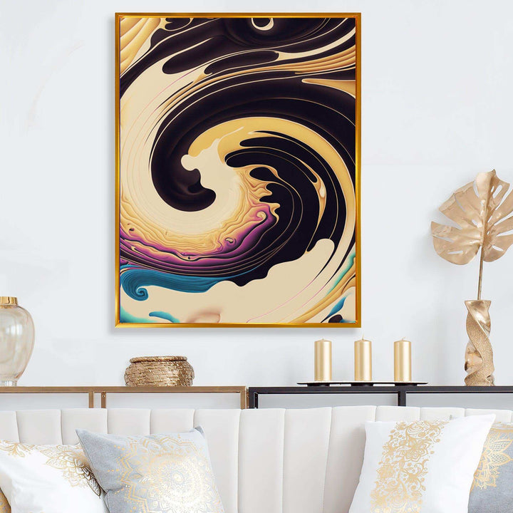 Purple, Gold And Blue Swirl I - Modern Living Room Wall Decor
