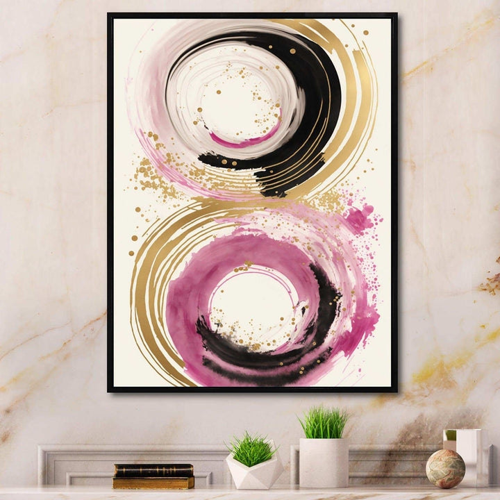 Pink And Gold Curves I - Modern Canvas Wall Art