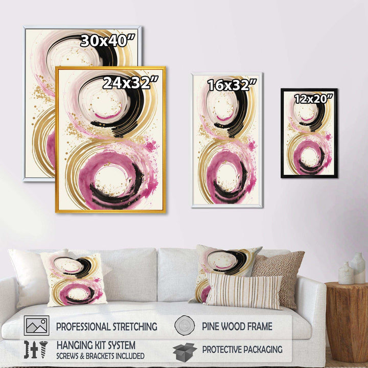 Pink And Gold Curves I - Modern Canvas Wall Art