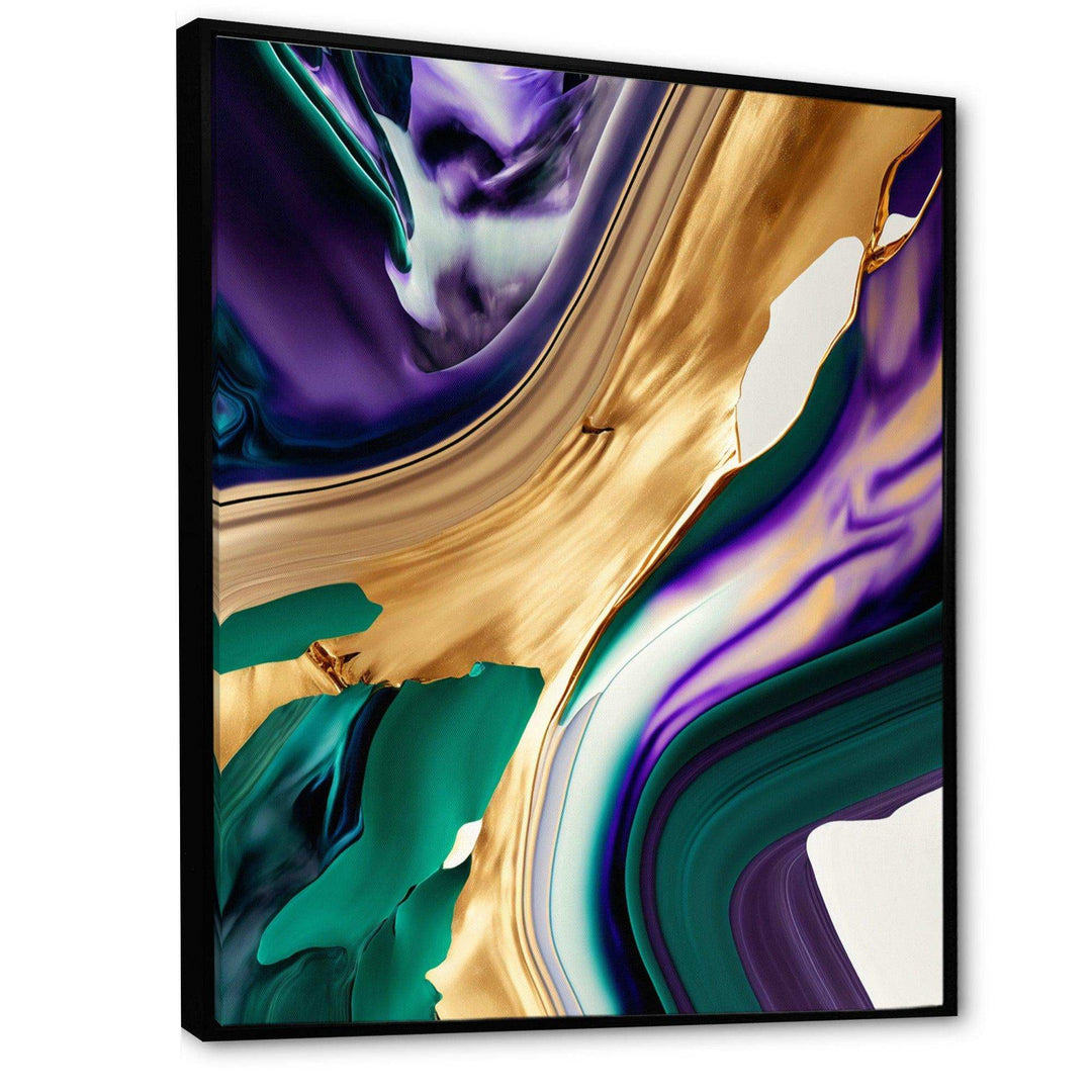 Purple, Green And Gold Bold Strokes I - Modern Living Room Wall Decor