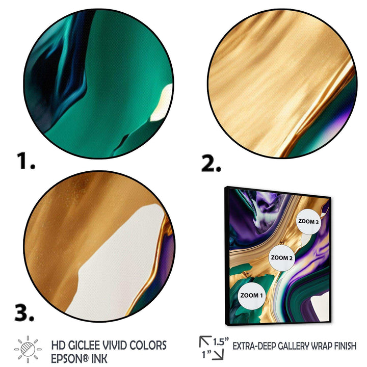 Purple, Green And Gold Bold Strokes I - Modern Living Room Wall Decor