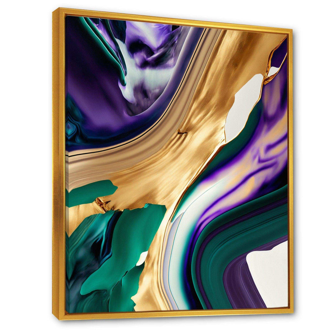 Purple, Green And Gold Bold Strokes I - Modern Living Room Wall Decor