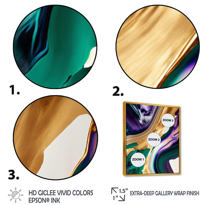 Purple, Green And Gold Bold Strokes I - Modern Living Room Wall Decor
