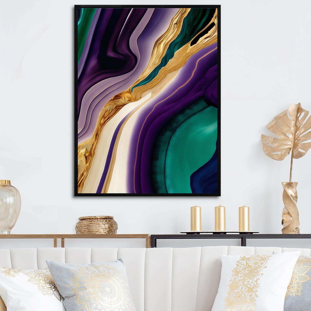 Purple, Green And Gold Bold Strokes II - Modern Bedroom Wall Art