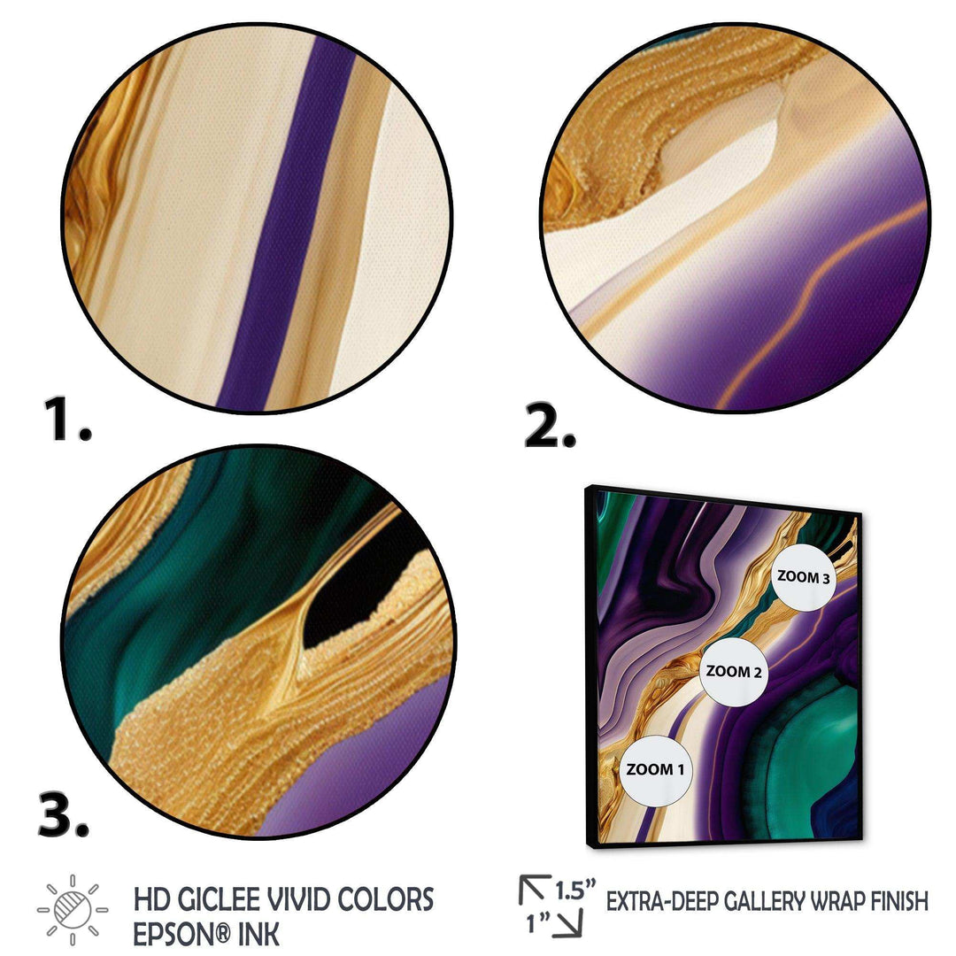 Purple, Green And Gold Bold Strokes II - Modern Bedroom Wall Art