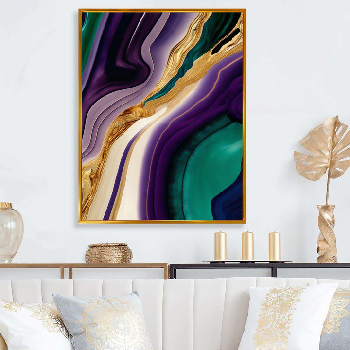 Purple, Green And Gold Bold Strokes II - Modern Bedroom Wall Art