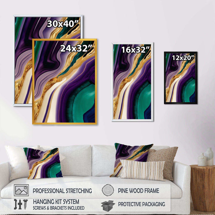 Purple, Green And Gold Bold Strokes II - Modern Bedroom Wall Art