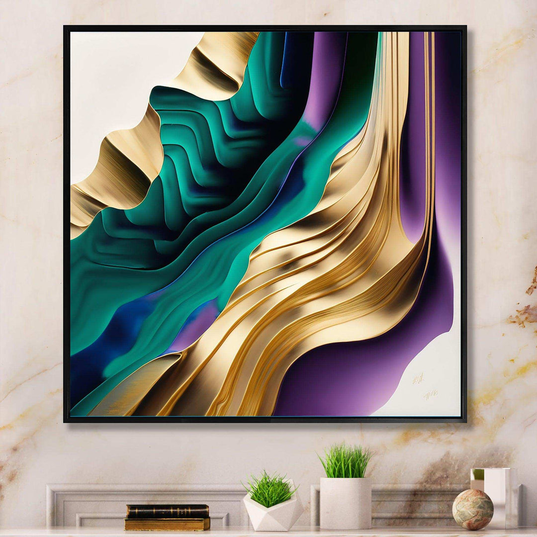 Purple, Green And Gold Bold Strokes III - Modern Wall Art Prints