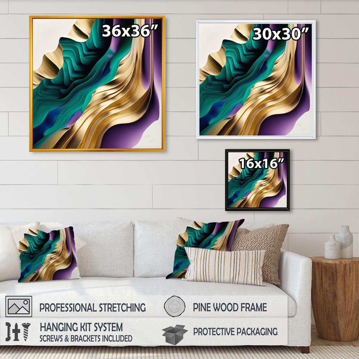 Purple, Green And Gold Bold Strokes III - Modern Wall Art Prints