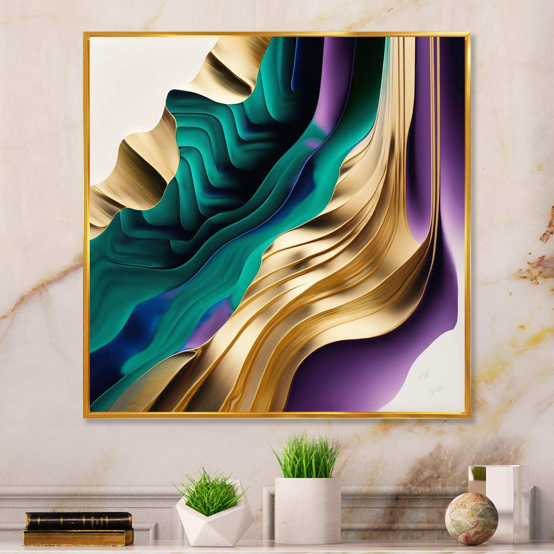 Purple, Green And Gold Bold Strokes III - Modern Wall Art Prints