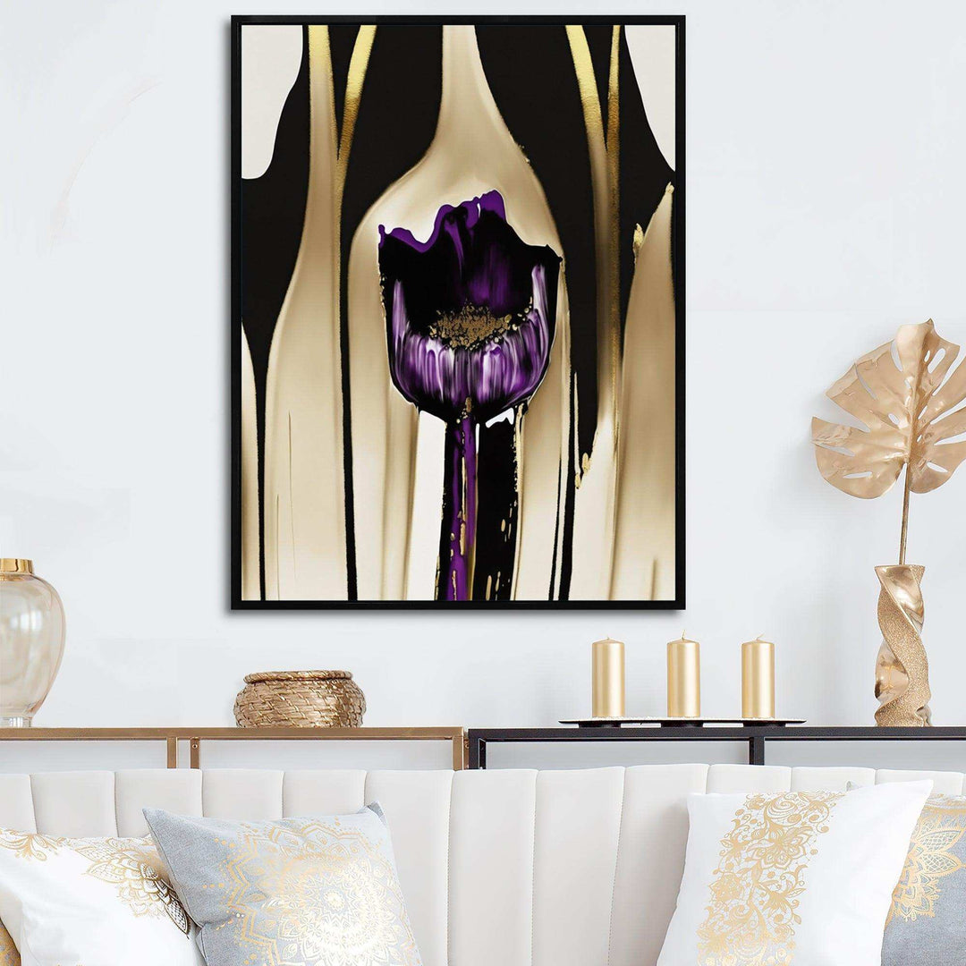 Purple Flower Flower On Abstract Paint IV - Traditional Canvas Wall Art