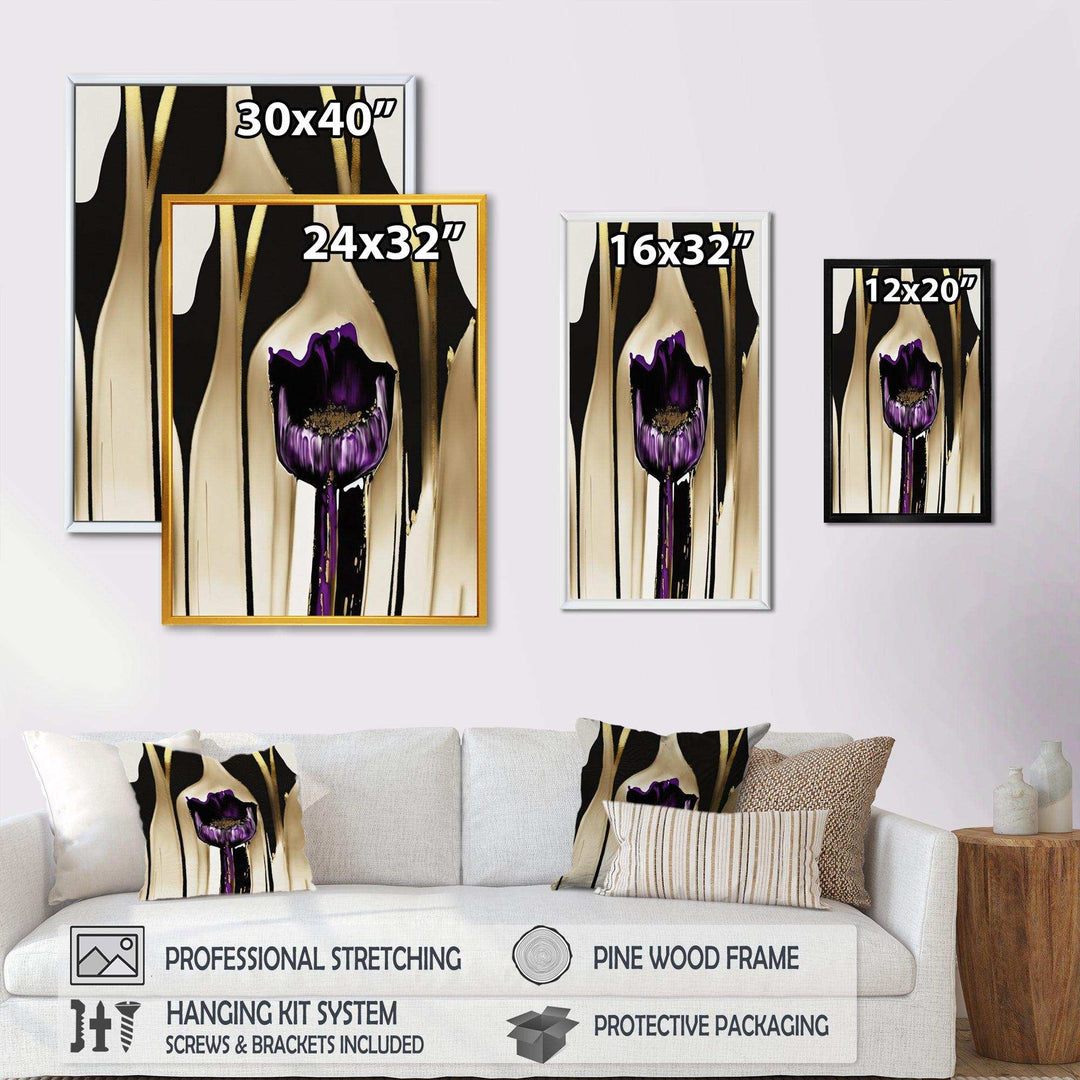 Purple Flower Flower On Abstract Paint IV - Traditional Canvas Wall Art
