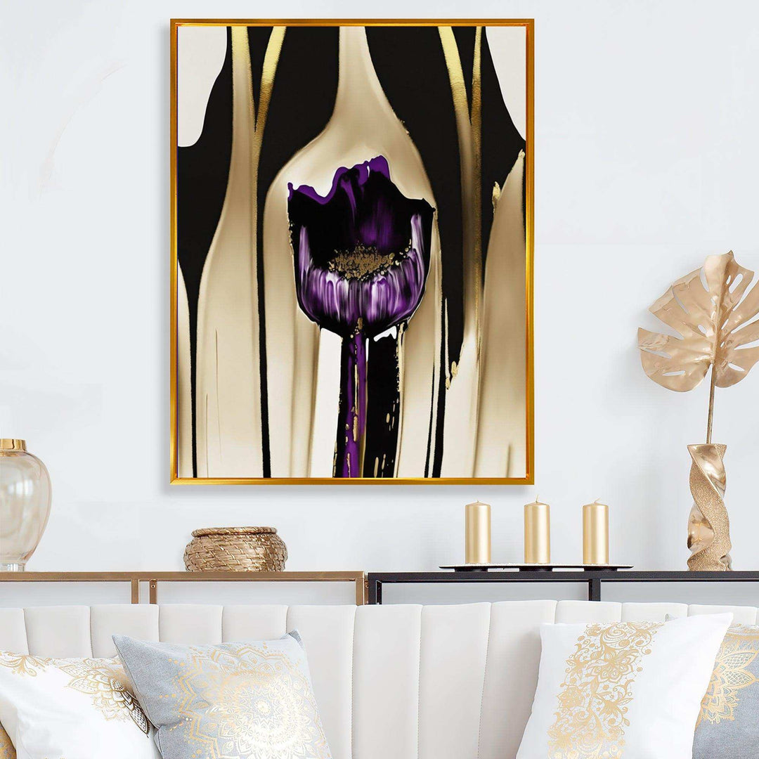 Purple Flower Flower On Abstract Paint IV - Traditional Canvas Wall Art