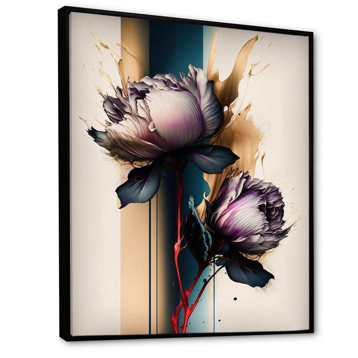 Red Peony Flower On Abstract Paint III - Modern Living Room Wall Decor