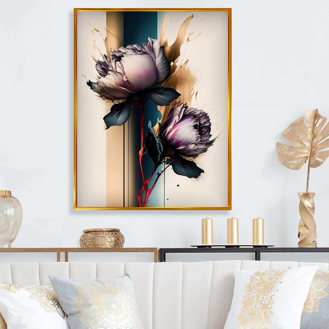 Red Peony Flower On Abstract Paint III - Modern Living Room Wall Decor