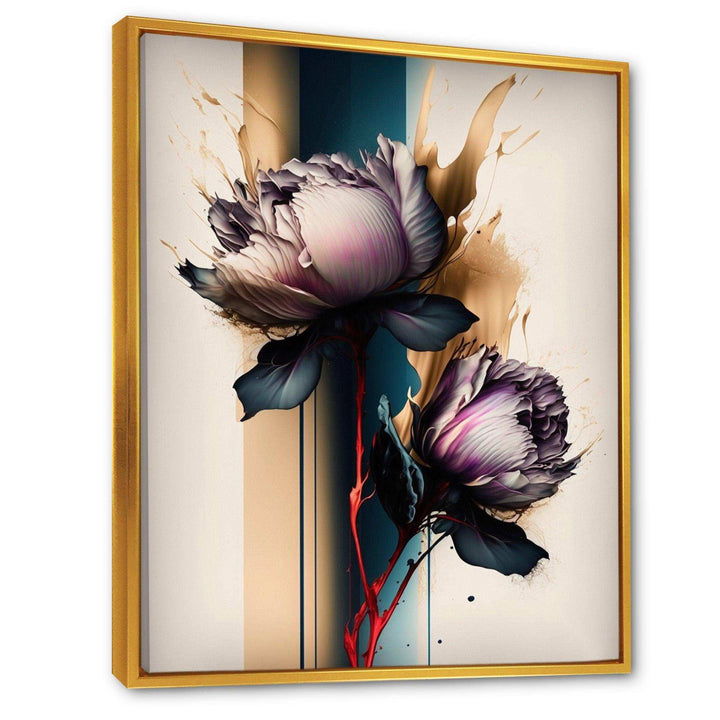 Red Peony Flower On Abstract Paint III - Modern Living Room Wall Decor