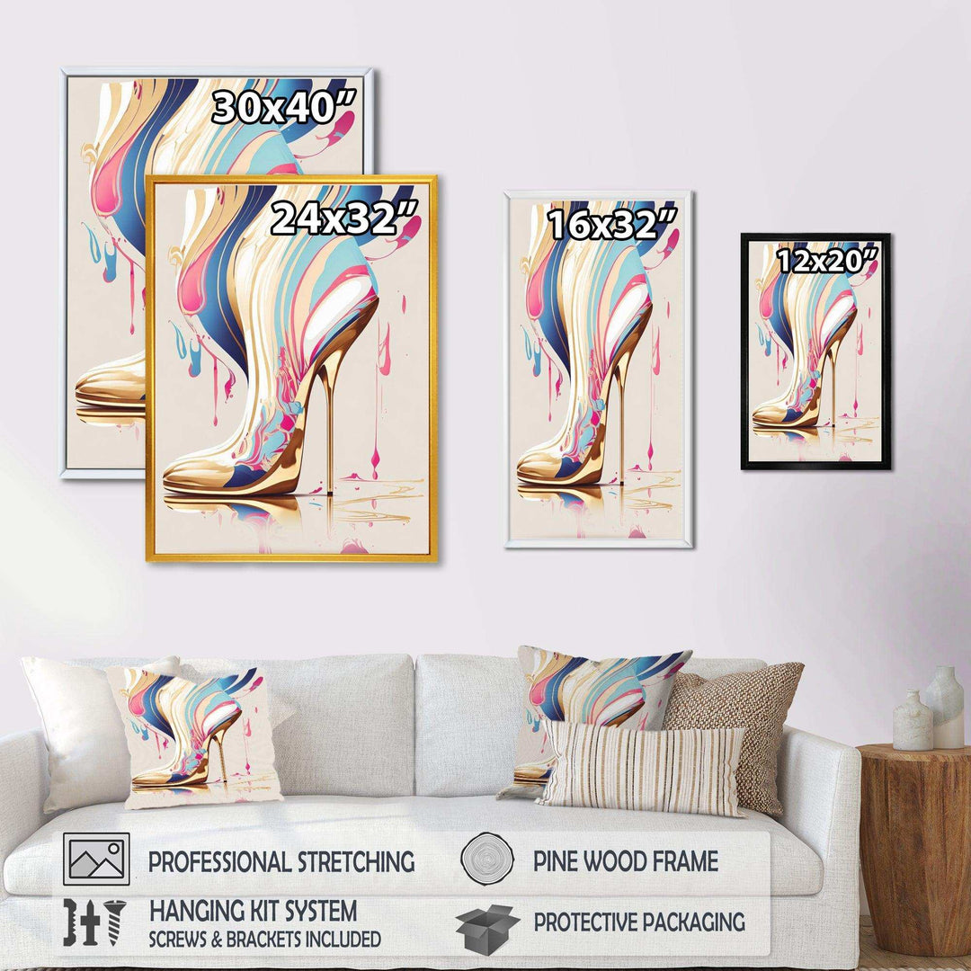 Pink And Blue Art Deco High Heel Boots I