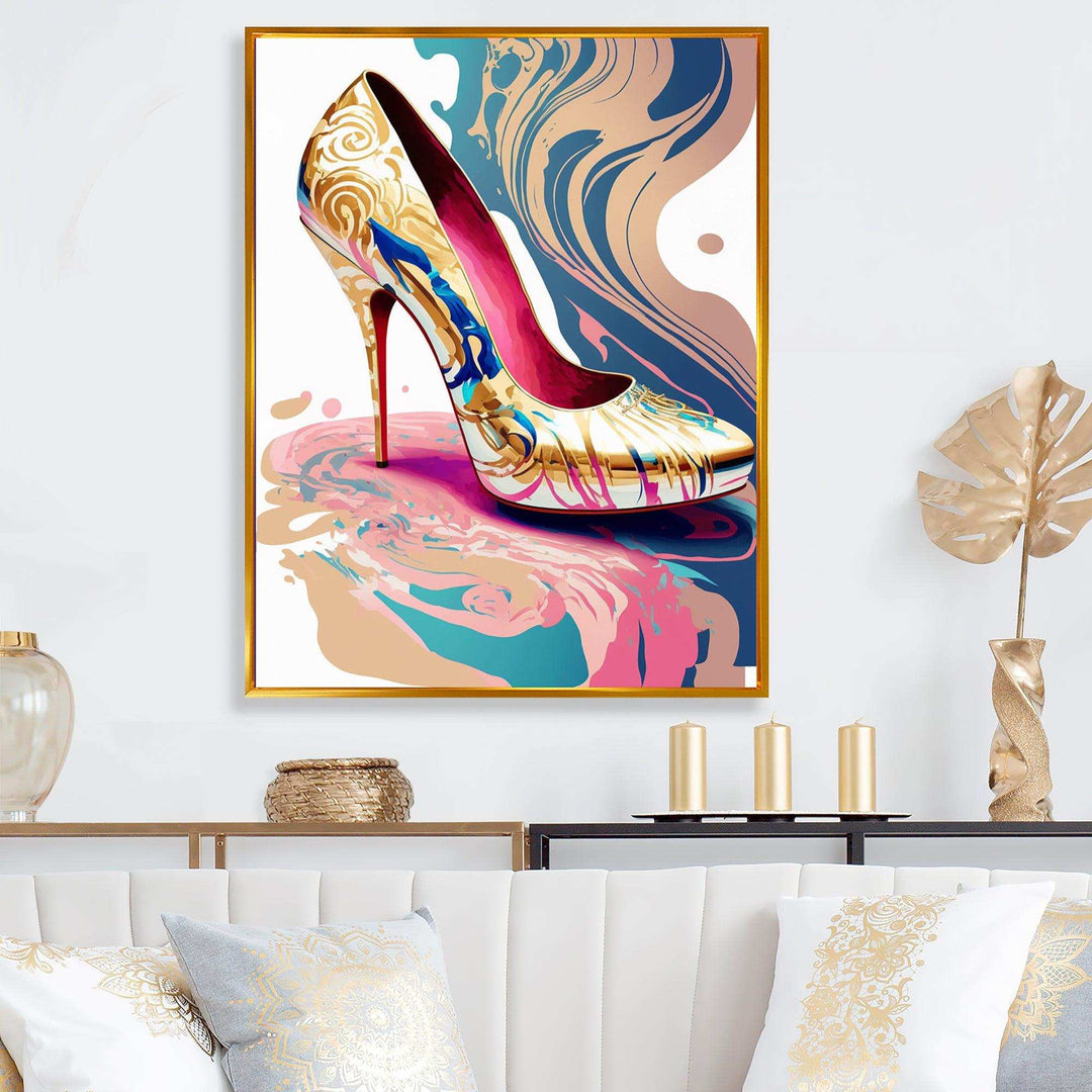 Pink And Blue Art Deco High Heel Shoes IV