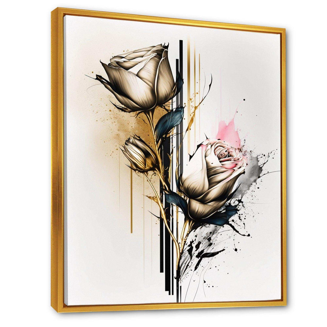 Roses Flow Flower On Golden Beige Paint IV