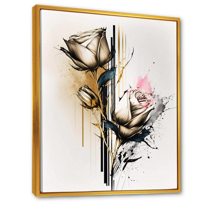 Roses Flow Flower On Golden Beige Paint IV