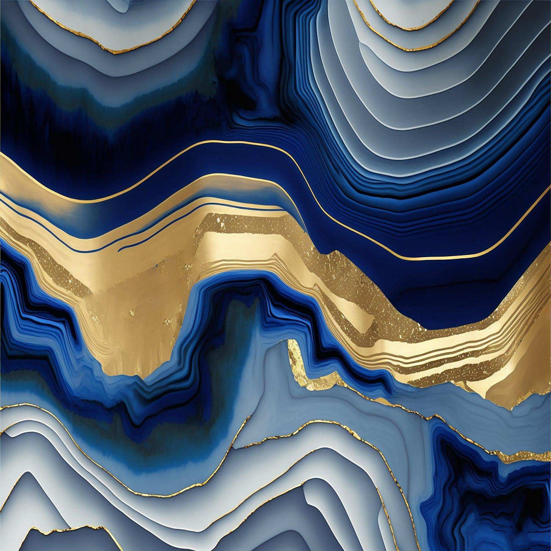 Vibrant Blue And Gold Flow Art I - Modern Canvas Wall Art